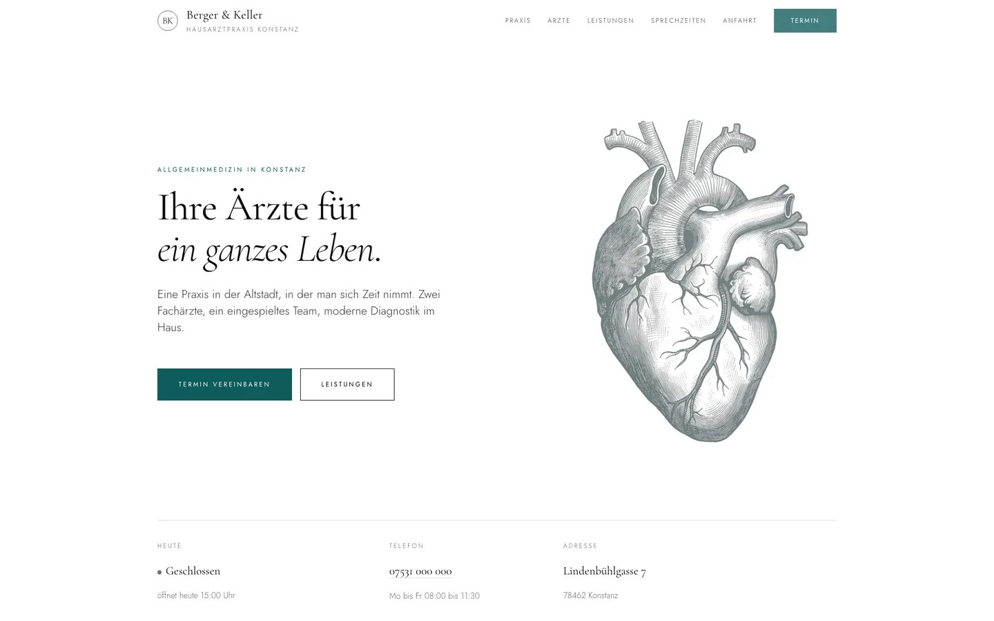 Website einer Arztpraxis, Startseite
