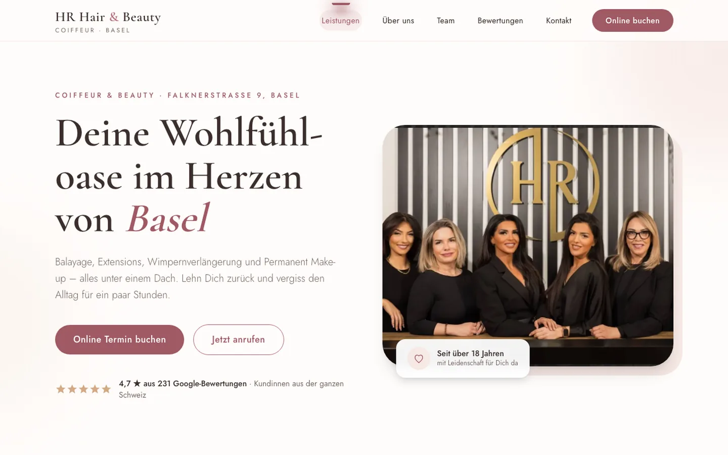 Website eines Coiffure- und Beautysalons, Startseite
