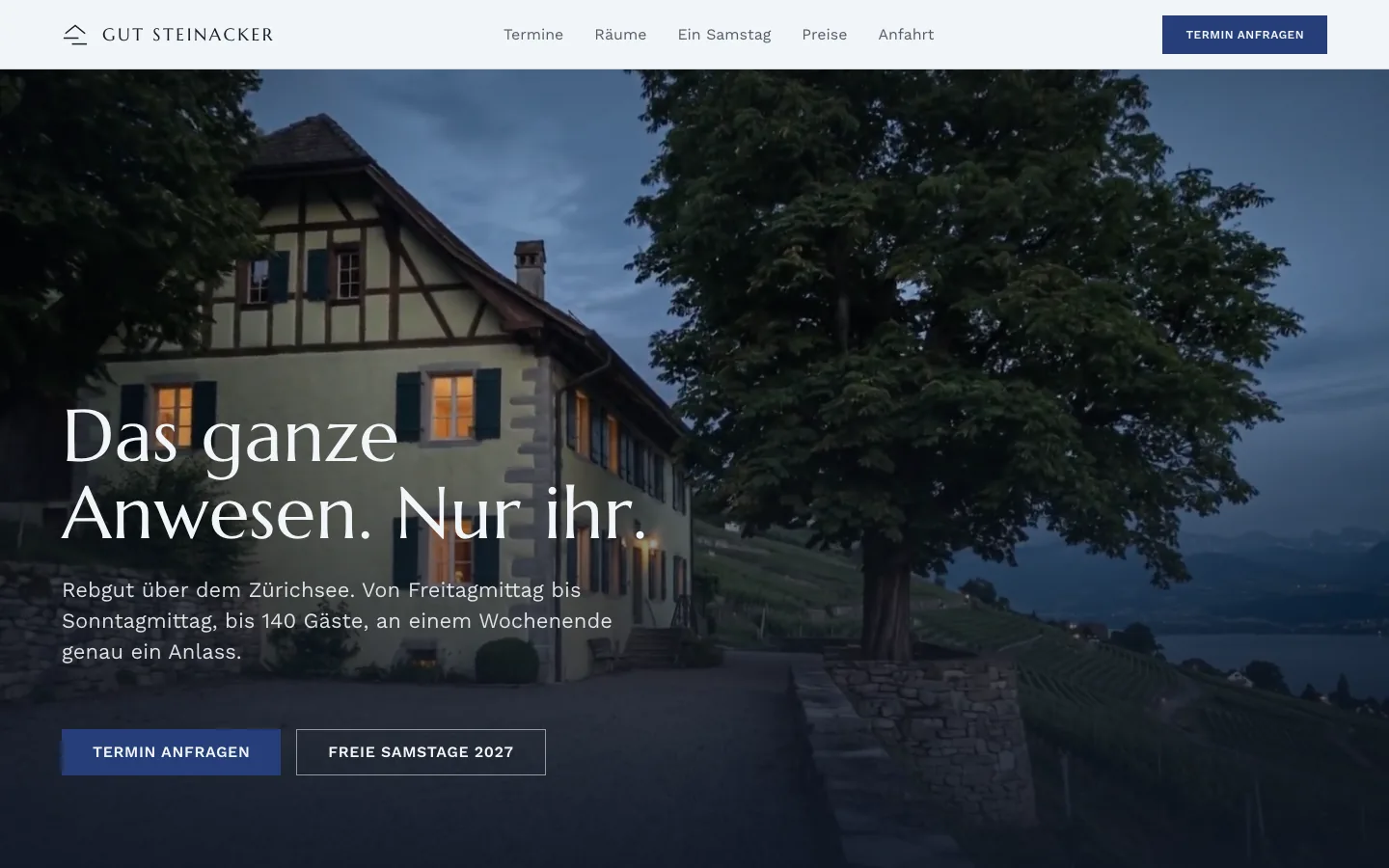 Website einer Eventlocation, Startseite