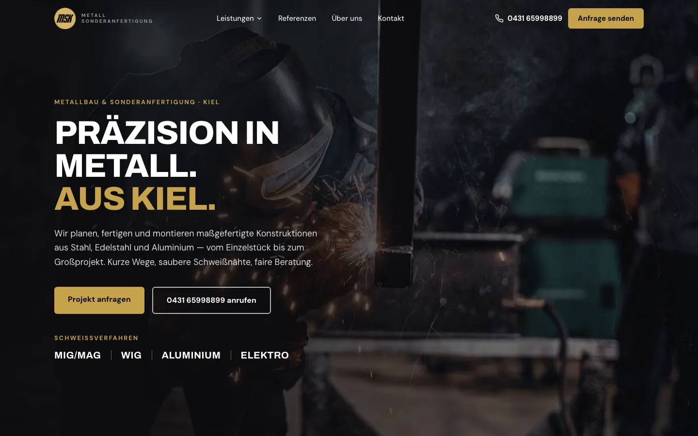Website eines Metallbaubetriebs, Startseite